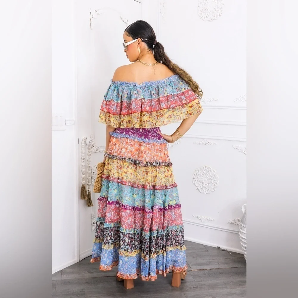 Multicolor Floral Maxi Skirt Set